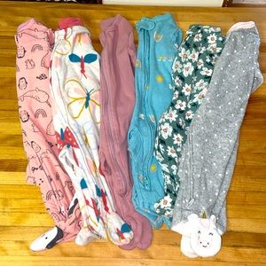 Bundle of 6 Girls 0-3 month footed sleeper pajamas